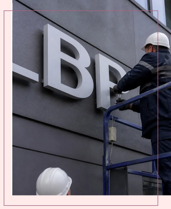 Изготовление и монтаж наружных букв на подложке в Владикавказе